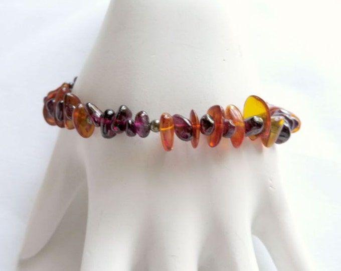 Vintage Amber Bracelet, Amethyst & Amber Bracelet, Boho Beaded Bracelet