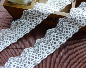 White Embroidered Lace Flower Scalloped Edge Trim Lace 1.8" wide 2 yards