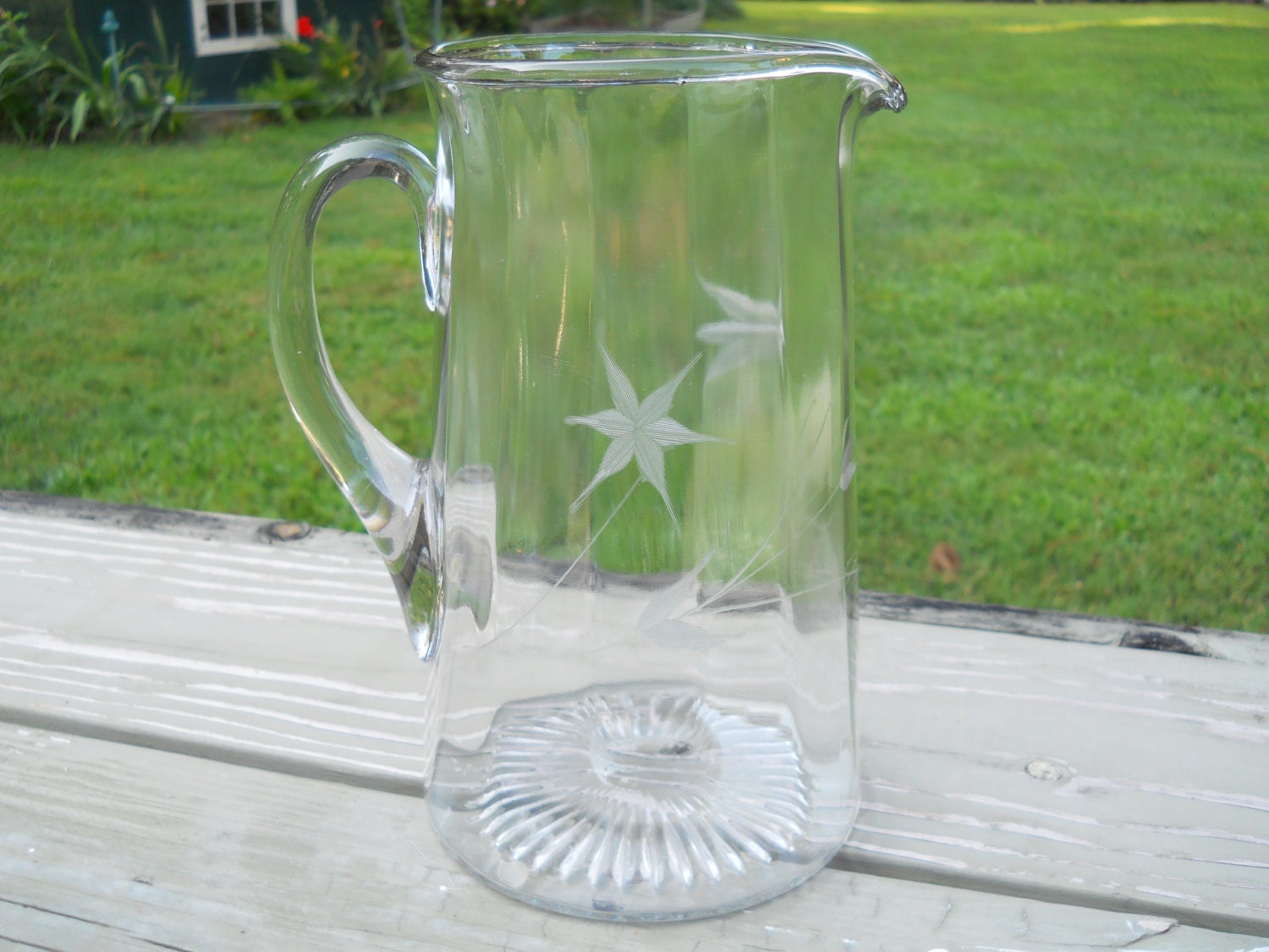 Vintage Floral Etched Glass Pitcher By Unclejimmysattic On Etsy 4130