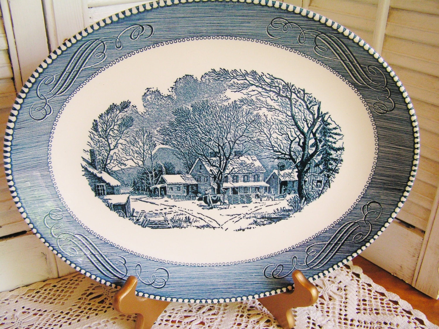 Vintage Currier and Ives Old Inn in Winter Oval Platter 13 Inch – Haute ...