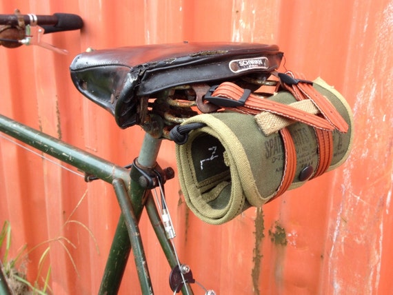 Waxed Canvas Bike Tool Roll - Earth Friendly, Created from a Military Parts Roll with Upcycled Fire Hose Straps