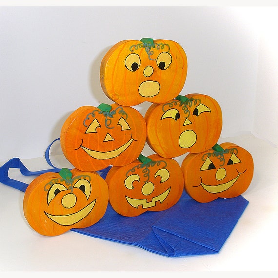 Halloween Pumpkin Stacking Game Wooden Stacking Toy Pumpkins Jack-o-Lantern Stacking Game With Fabric Tote Bag