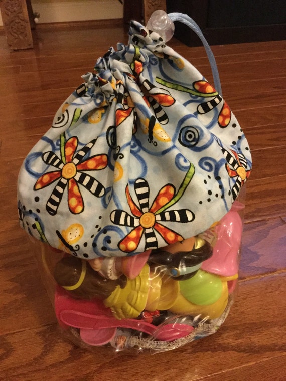 Clear Plastic Toy Storage Bag Flower Print Lego by BagsByBetty54