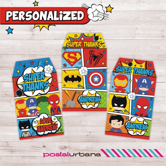 Personalized Superheroes favor tags Birthday Party