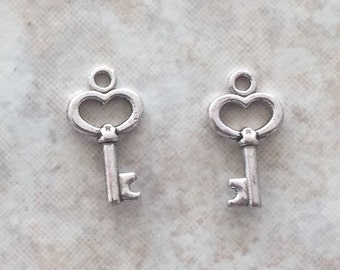 15.5x9x2.5mm Alloy Metal Skeleton Key Charms in Antique Silver Color (ch8)