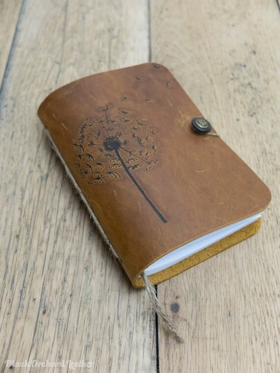 Leather Travel Journal with pyrography by BlackOrchardBooks