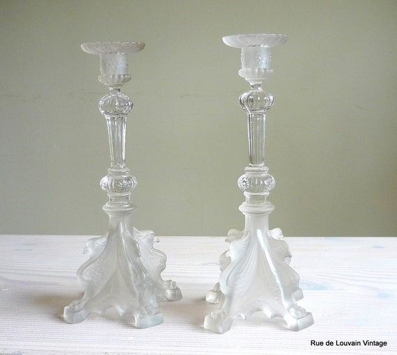 Art Deco candlesticks matched pair demi crystal by RueDeLouvain
