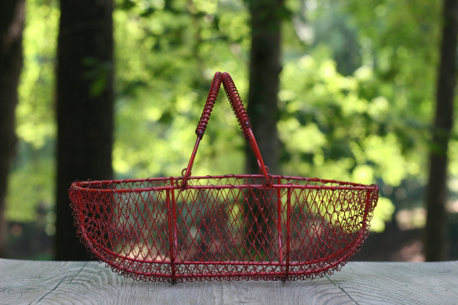 Vintage Tomato Red French Wire Basket / Red Wire Basket / Rustic French