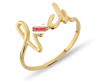 F*ck 14k Solid Gold Ring White Rose Yellow