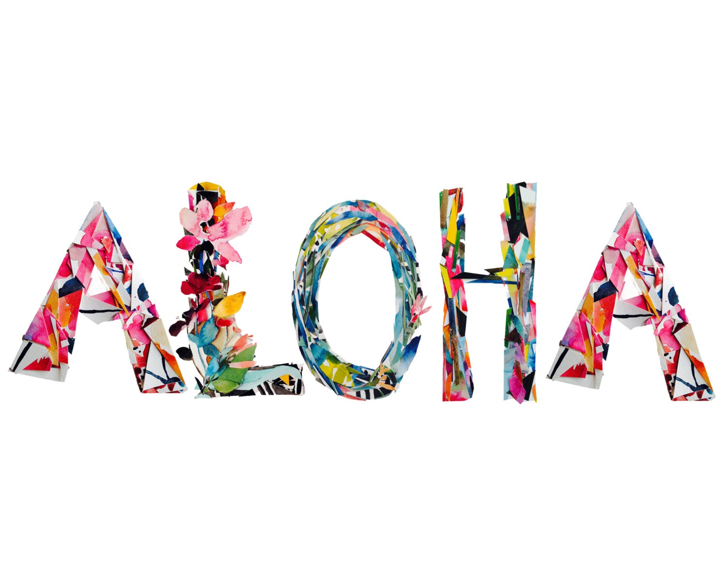 Aloha Collage Letters Lettering Watercolor By KianaMosleyStudio
