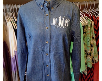 monogrammed chambray shirt