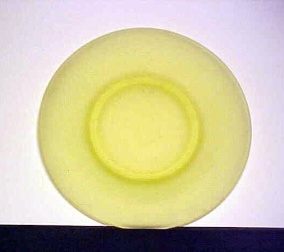 Yellow Vaseline Satin Glass Plates. Set of 4 Unusual Size