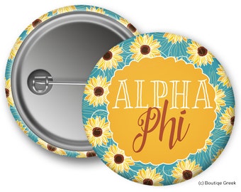 Alpha Phi Sunflower Sorority Greek Button