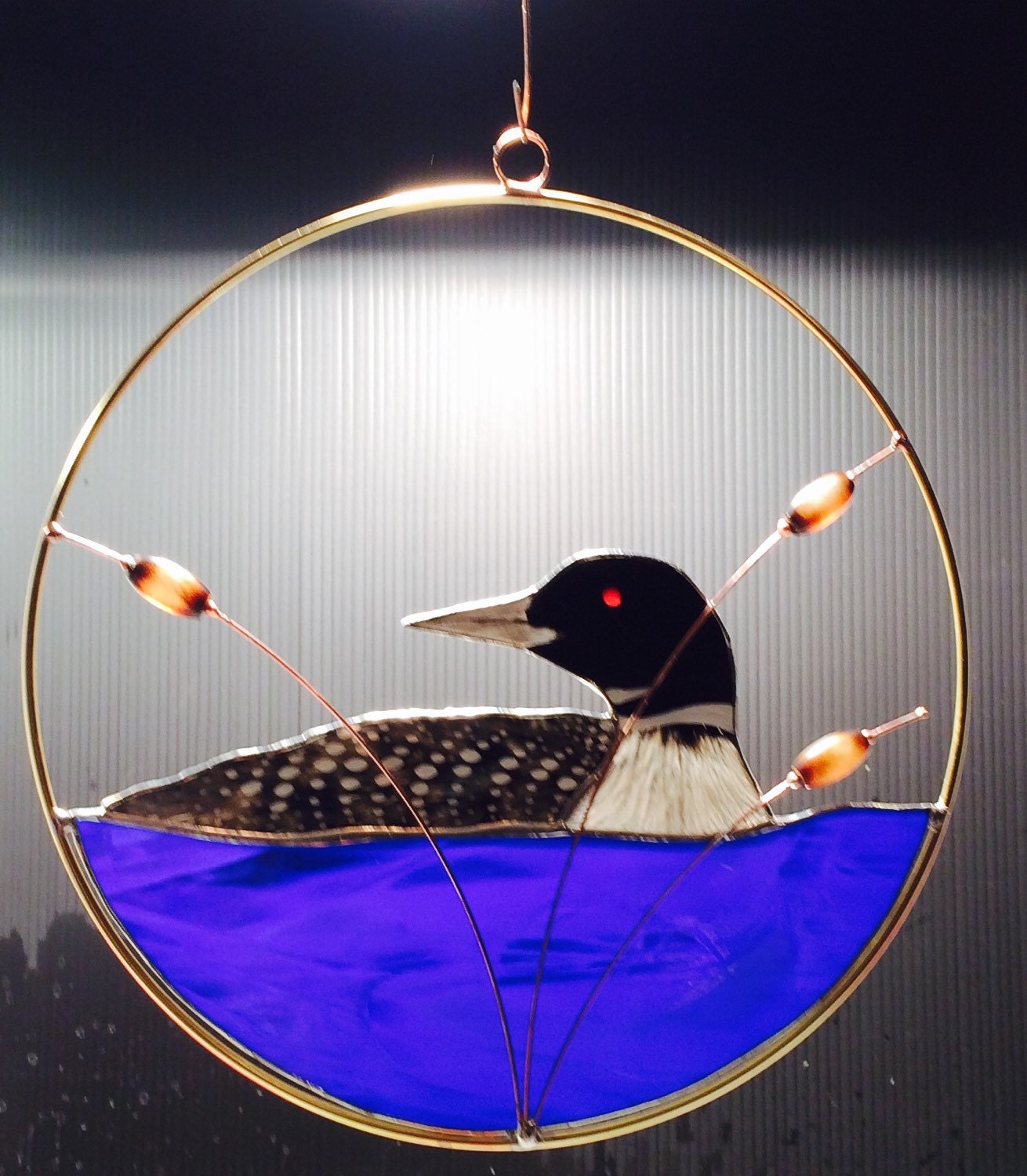 Loon stained glass suncatcher panel by BirdsAndBugs1 on Etsy