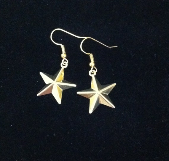 Military Style Gold Star Earrings, Military Earrings, Gold Star Earrings, Woman's Gold Star Earrings, Gift for a Veteran