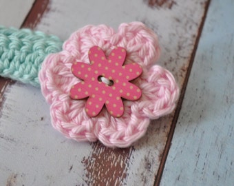 Baby Headband - Pink and Aqua - Flower