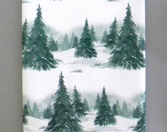Winter in the Evergreen Forest Christmas Wrapping Paper 10 ft x 2 ft. / 3.048 m. x .60 m. Roll, Green and White Snowy Landscape Gift Wrap
