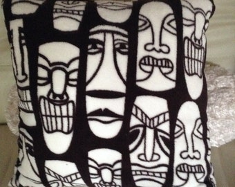 Tiki man Decorative Pillow Cover ; Dark brown & White Throw Pillow 18"x18"; Pillow slip with insert; Cham Handmade Home Décor Cushion Cover
