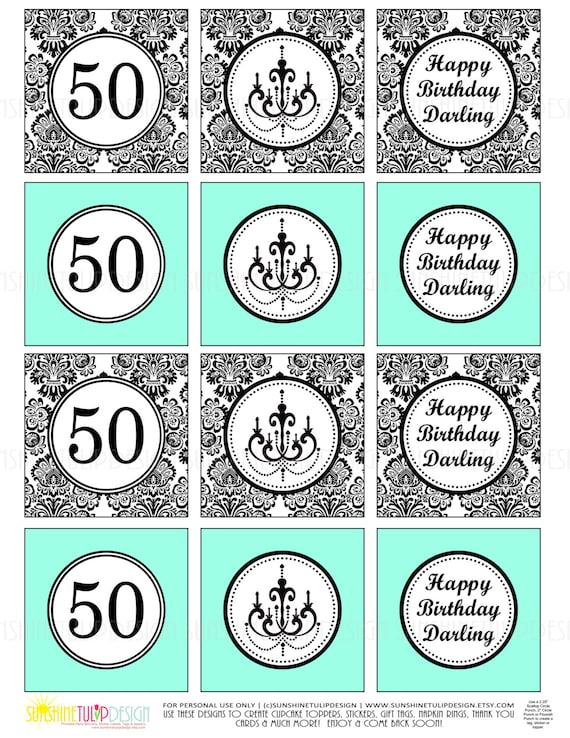 50th Birthday Happy Birthday Darling Printable Gift Tags Cupcake 