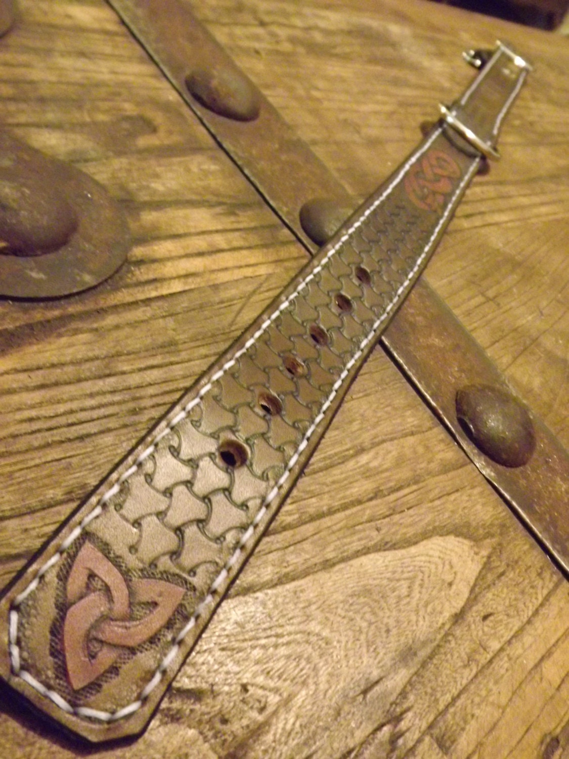 Custom Viking Themed Dog Collar with Tooled Knotwork Designs