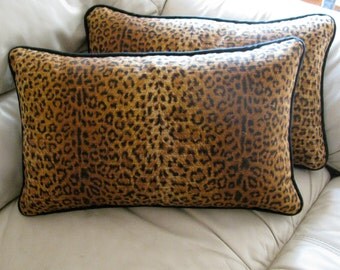 Cheetah Lumbar Pillow Cover 14 x 20/ Upholstery Fabric/ Zipper/ Fabric Welt Cording/ Tan/ Black/ Gold/ Accent/ Sofa/ Throw