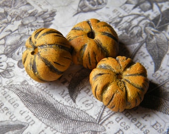 NEW! Rustic Golden Yellow Pumpkin, ONE Rustic Pumpkin, Polymer Clay, Rustic Pumpkin Beads, Pumpkin Beads