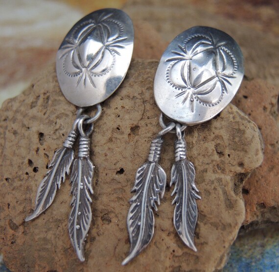 Earrings OLD PAWN signed RB Native American Navajo 925 stamped