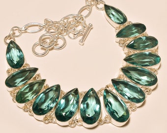 lab-created, GORGEOUS huge Apatite bib necklace, silverplated