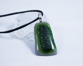 Fused Glass Pendant,Green and Grey Pendant, Boho Jewelry, Sparkle Glass Necklace, Glitter Necklace
