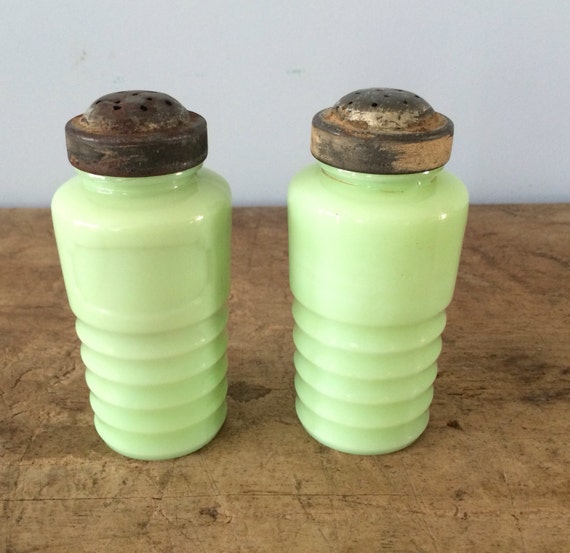 Vintage Jadeite/Jadite Salt & Pepper Shaker Set by eddysmercantile
