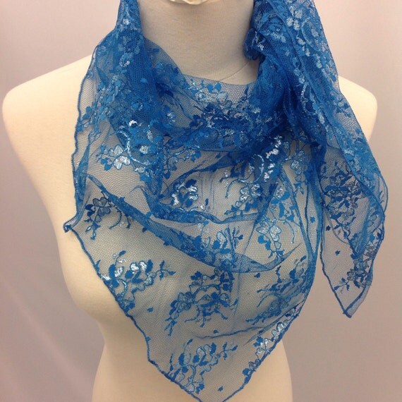 Shimmering Bright blue lace scarf Fancy Blue by BlingScarves