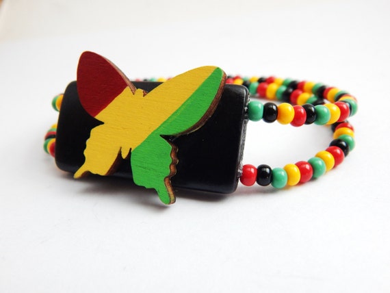 Rasta Butterfly Bracelet Colorful Butterfly Beaded Bracelet