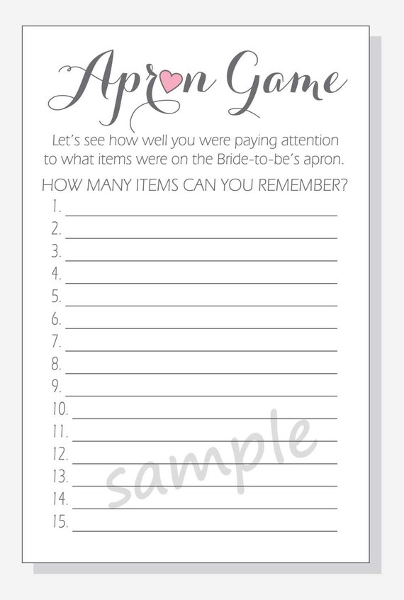 DIY Bridal Shower The Apron Game Printable Cards