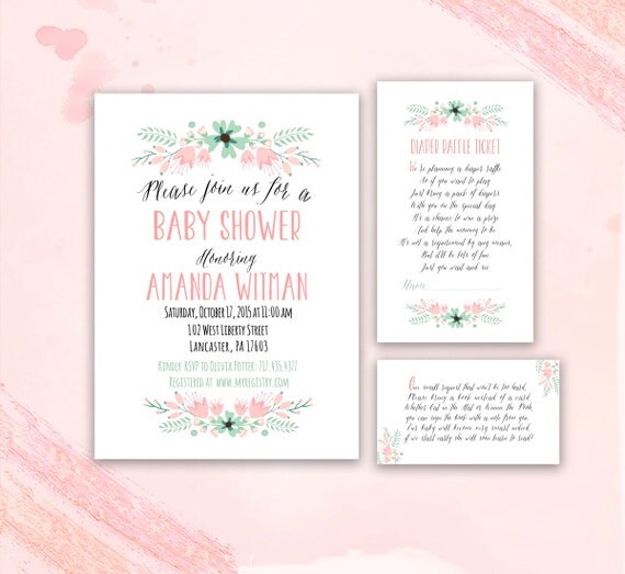 Unique baby shower invitation Floral baby shower invite baby