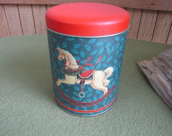 Christmas Tin Rocking Horse Christmas Tin Cookie Tin Candy Tin Holiday Tin Holiday Decor Rocking Vintage Christmas Tins Vintage Tins