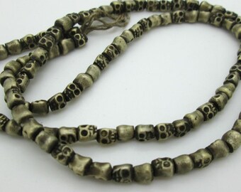 Old Brass Nepal Skull Beads, Small Skull Spacer Bead, 6x4mm (10)