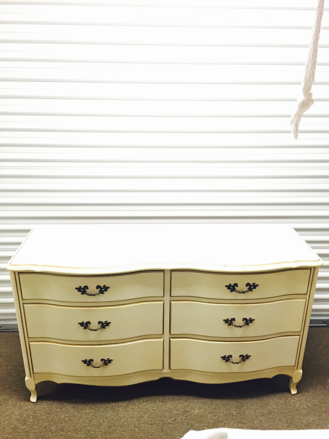 Vintage OffWhite Enamel French Provincial 6 Drawer Long Dresser