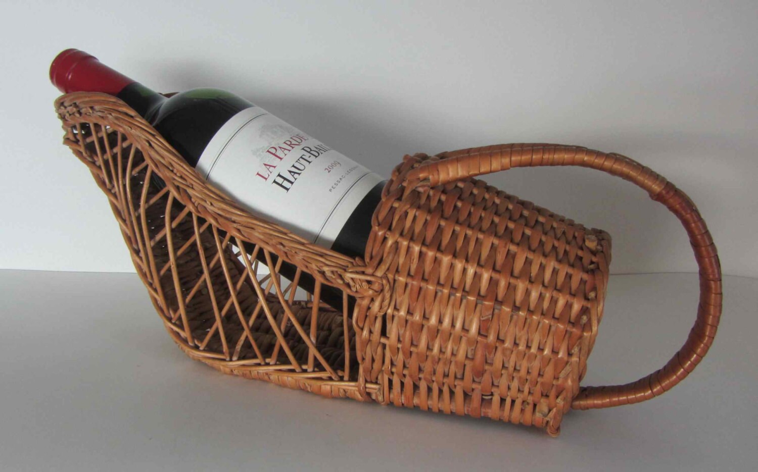 Vintage Wicker Basket Wine Holder, Wicker basket wine holder Haute Juice