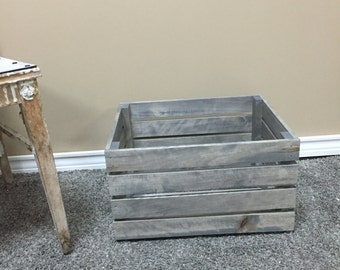 Antique Gray Stained Rustic Wood Crate
