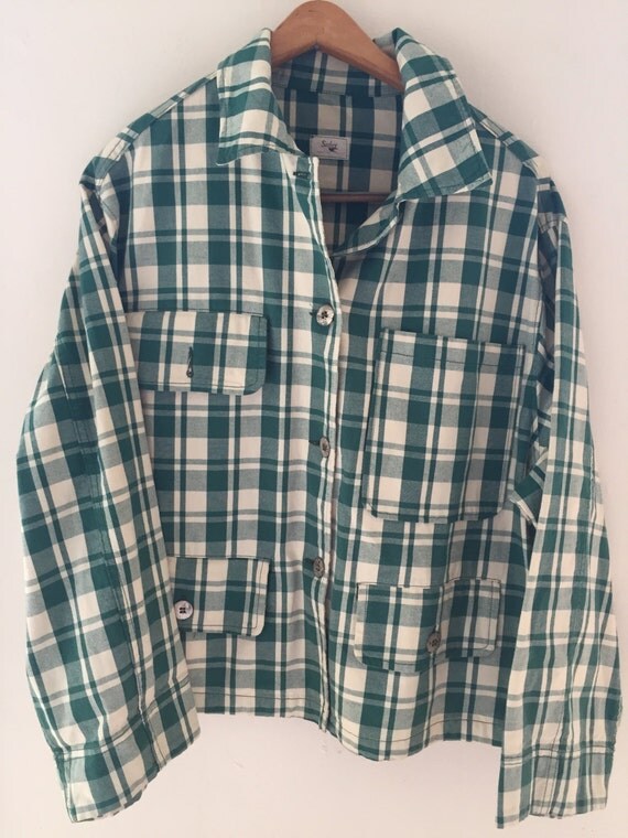 Items similar to SISLEY Cotton Jacket Green Beige Plaids Wide Size ...