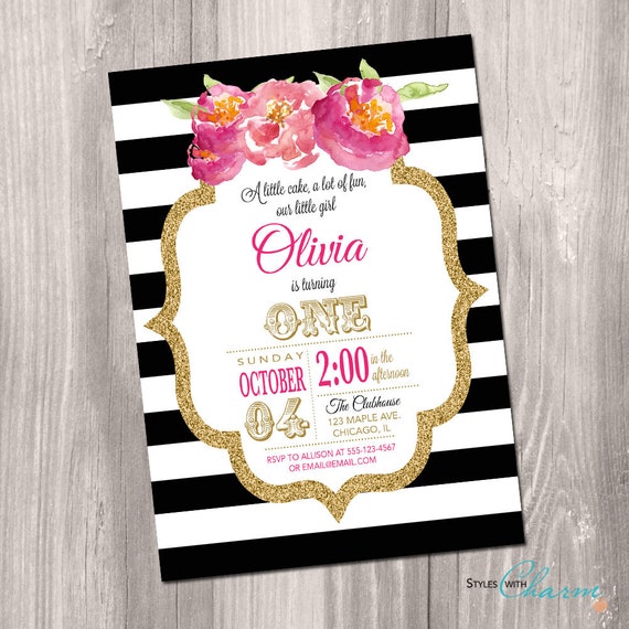 Girl birthday invitation black and white birthday invitation