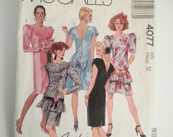 80s prom dress / Party dresses for women / ruffle dress/ bow / 1980s Vintage 1988 Sewing Pattern, Size 12, Bust 34, Waist 26, McCalls 4077