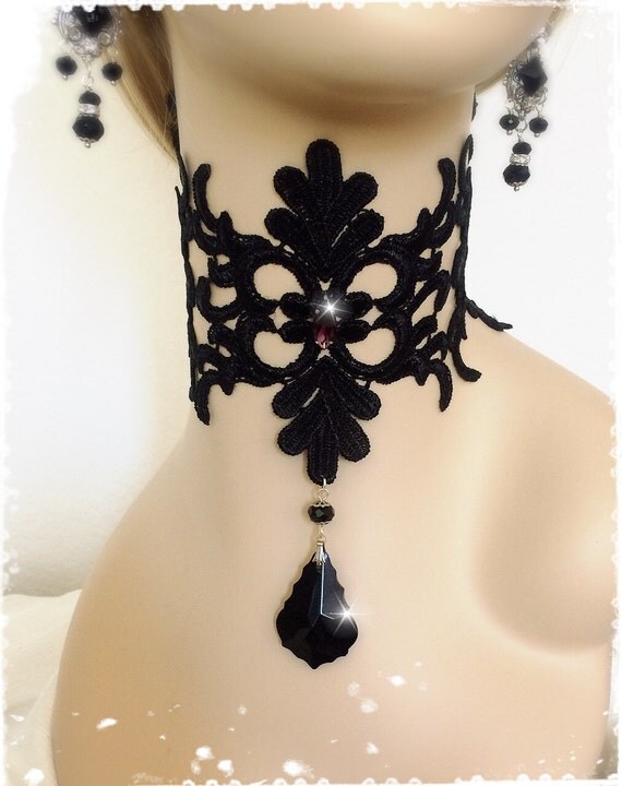 Black Victorian Lace Choker Neck Corset-Vintage Inspired Lace-up Necklace Collar-Burlesque,Gothic,Steampunk,Vampire,Maleficent-"ELIZABETH" by CandiedCherrybyKC steampunk buy now online