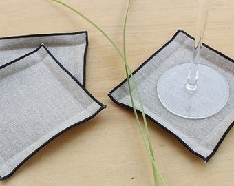 Custom Coasters, Natural Coasters,Fabric Coasters, Cloth Coasters, Drink Coasters, Wedding Coasters, Teal Wedding, Choose your Trim Set of 4