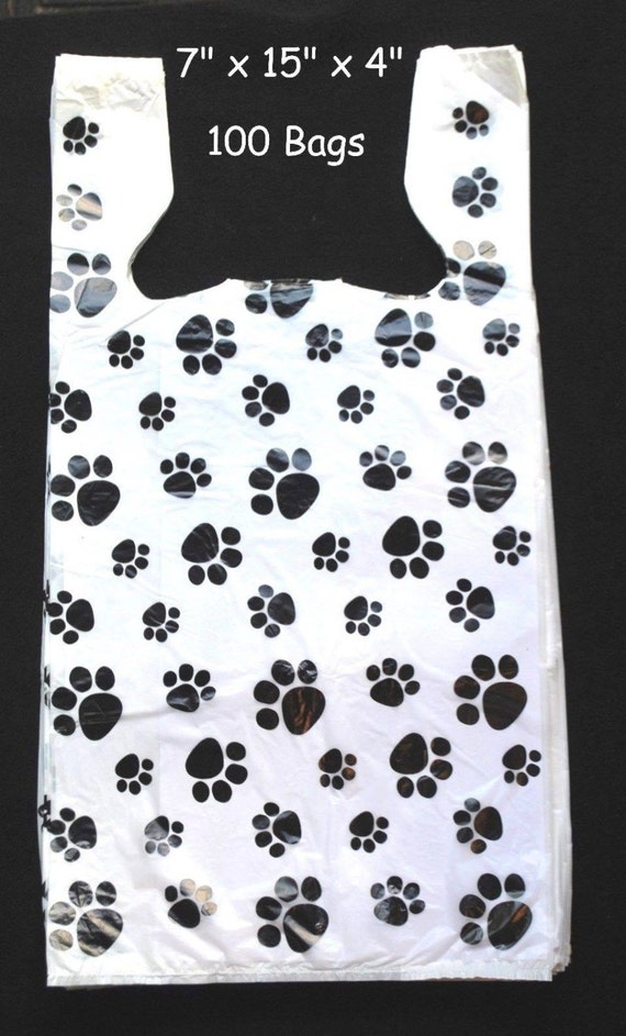 100 Dog / Cat PAW PRINT Plastic Shopping Bags .55 mil