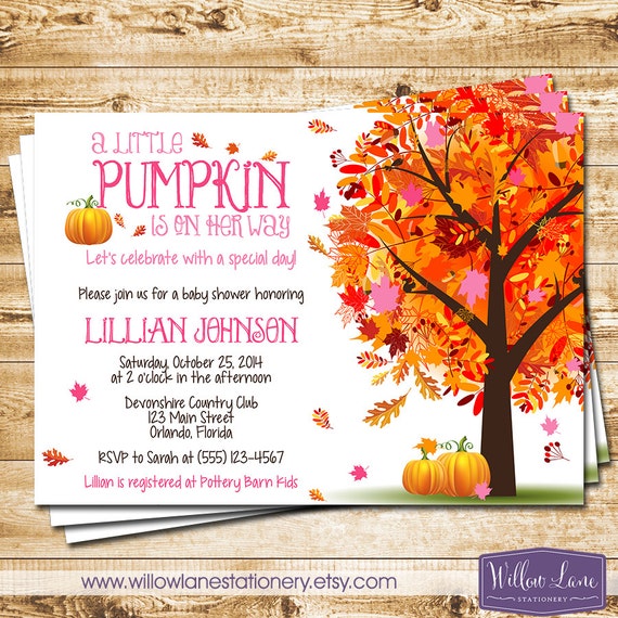 Girl Little Pumpkin Baby Shower Invitation Pink Autumn Fall