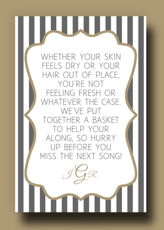 Wedding Bathroom Basket Sign Poem With Grey by Twenty8Designs