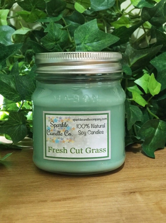 FRESH CUT GRASS Soy Candle Scented Soy Candle by SparkleCandleCo