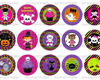 Halloween Bottle Cap Images ~ Ghosts ~ Pumpkin ~ Instant Download ~ 1" Circle ~ Hairbow Centers ~ Printable Image Sheet HL-268