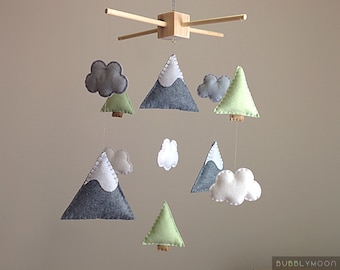 Mountains Baby Mobile, Modern Nursery Decor, Trees Baby Nursery Mobile, Clouds Baby Mobile- Cot/ Crib Mobile - Nature Nursery Decor